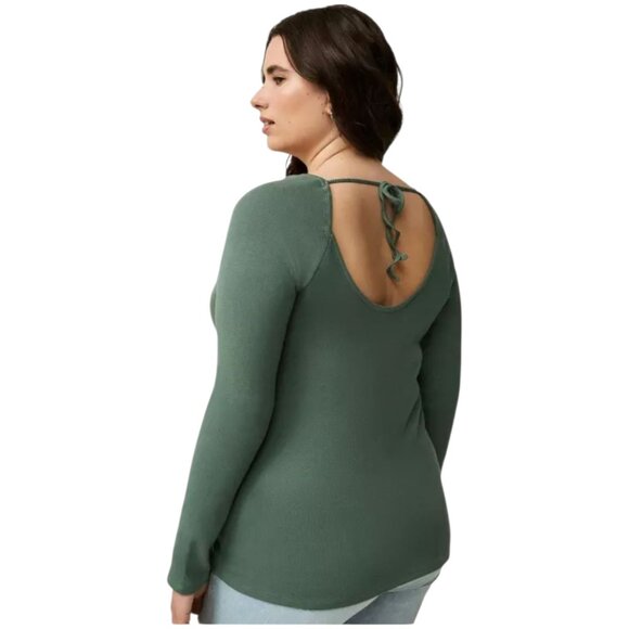 Torrid Plus Size Ribbed Square Neck Henley Blouse - Picture 3 of 13